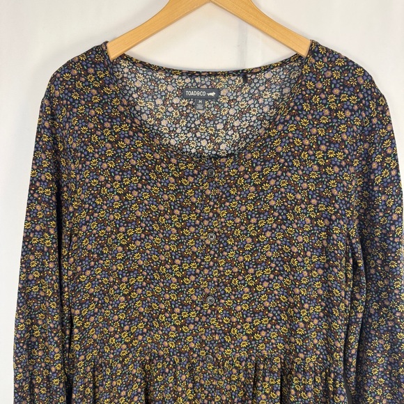 Toad&Co Manzana Tiered Dress, 100% Organic Cotton Multicolor Floral POCKETS midi - Picture 2 of 15